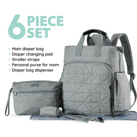 SoHo Collections, Unisex Designer Diaper Bag Backpack, 6 Piece Set with Stroller Straps, Kenneth (Best Designer Bags For Moms)