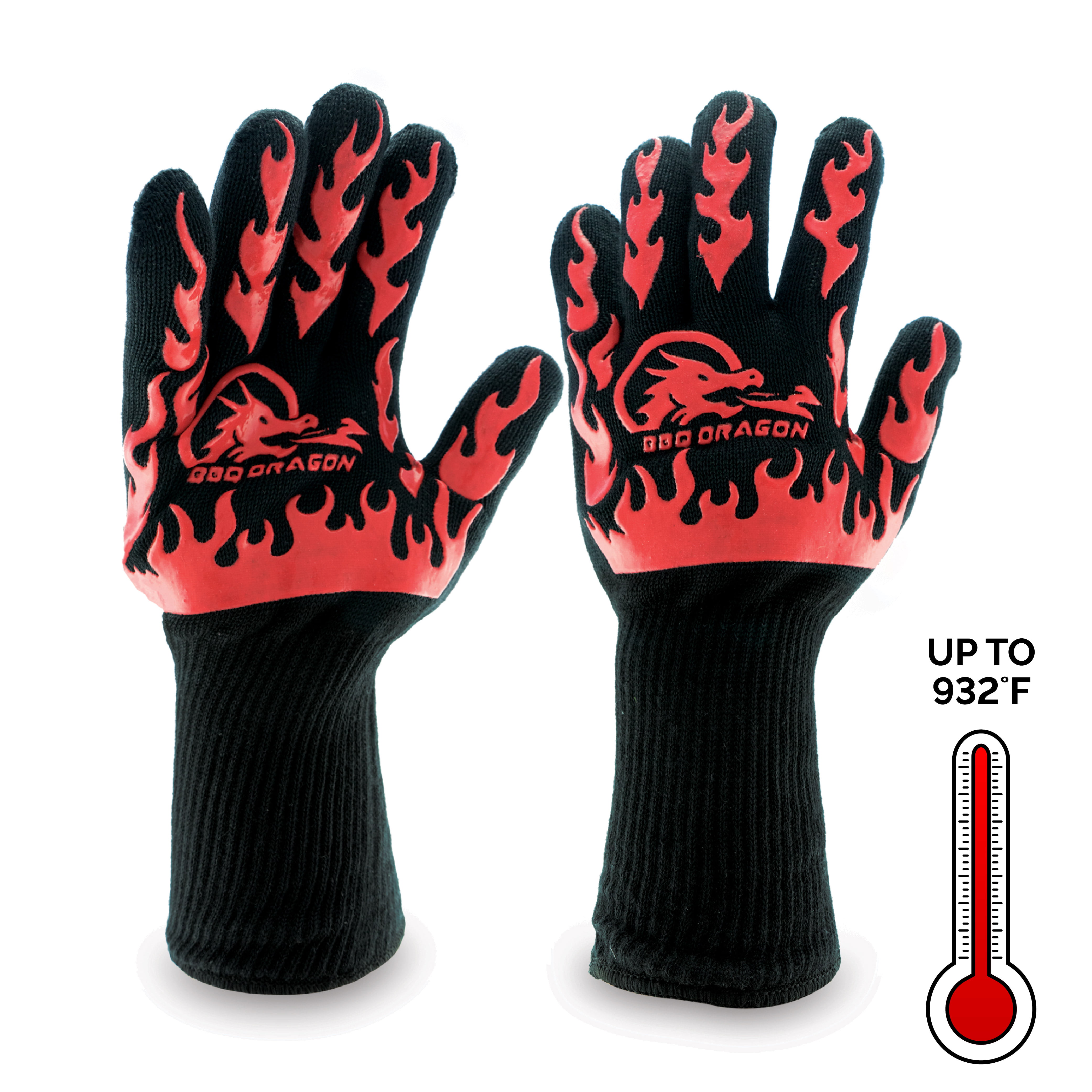1472℉ Extreme Heat Ultra-Long Wrist Grill Gloves Silicone Non-Slip Cooking Barbecue Oven Glove Non-Slip Cooking Gloves Digital Time BBQ Gloves & Meat Claws Heat Resistant Grill Gloves 