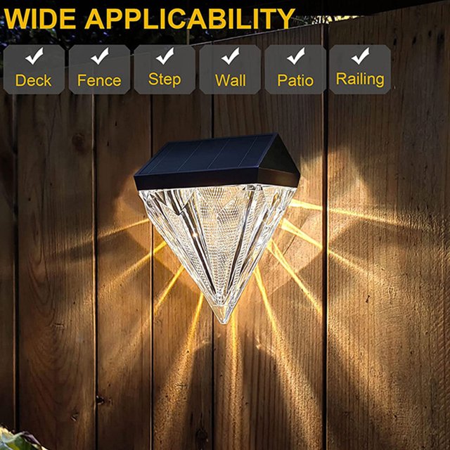 Lámpara de escalera con luz Solar de diamante iluminación impermeable para Wdftyju exteriores valla jardín Patio camino pared decoración de jardín 1 24 piezas
