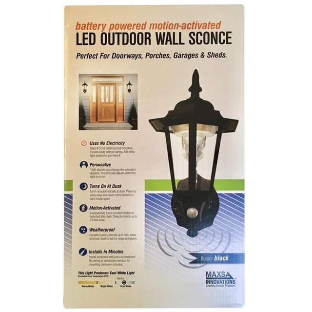 Maxsa Innovations 3931151 Motion-Sensing LED Black Outdoor Light Fixture, Battery Powered