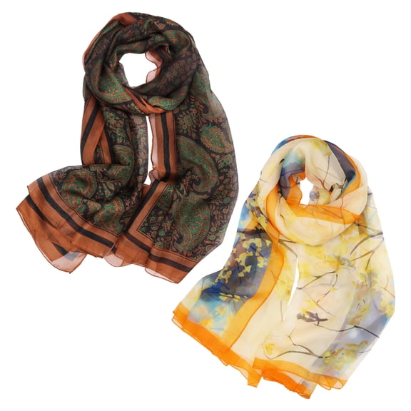Curve Muse Print Floral Pattern Scarf Shawl Fashion Scarves Sunscreen Shawls-2 Pack-Pack F