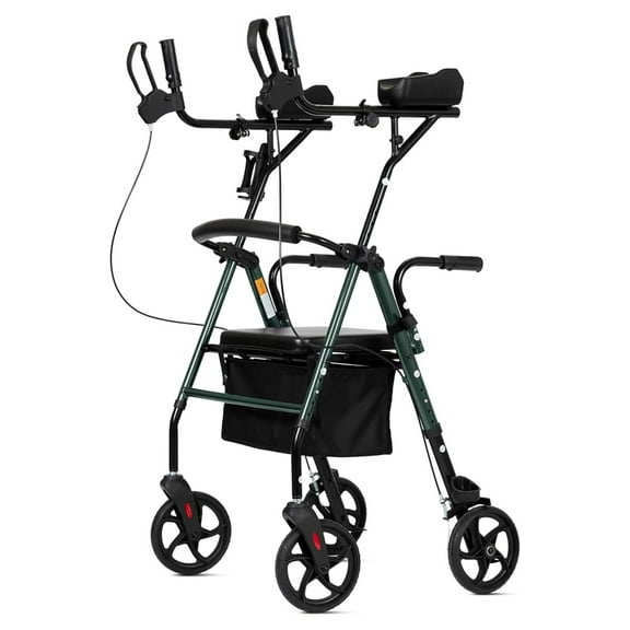 BICHE Upright walk-er, Stand Up Rollator walk-er with Padded Seat and Backrest, Compact Folding, Fully Adjustment Frame for Seniors, Green