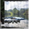 thumbnail image 3 of Ambesonne Oasis Shower Curtain, Mountains Around Woodland Art, 69"Wx75"L, Olive Green and Fern Green, 3 of 4