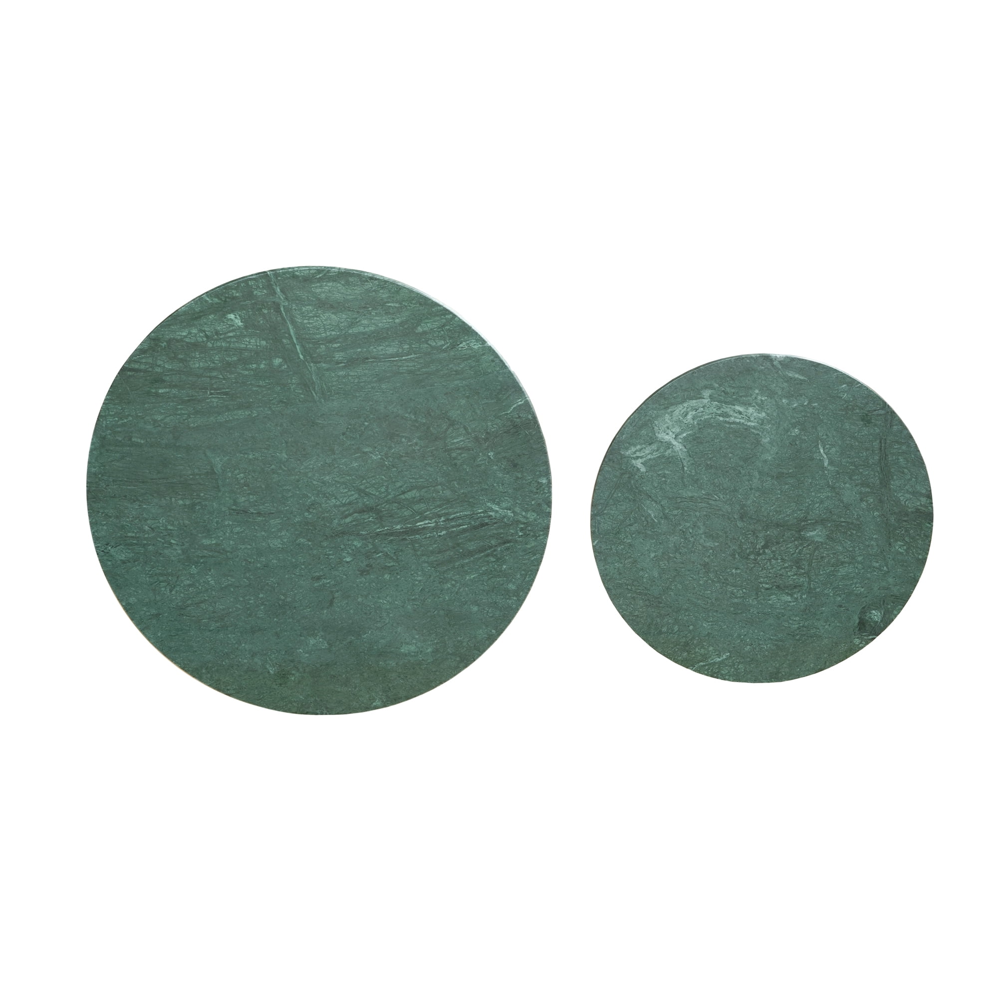 Ox Bay Savannah Set of 2 Nesting Coffee Tables, Round Green Marble Top with Gold Base, Indoor Glam Style