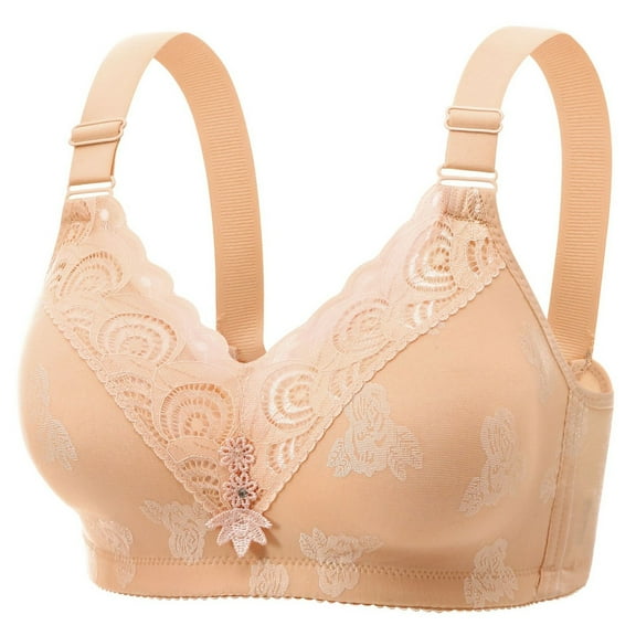 Amidoa Bras for Women Beige Heavy Breast Full Coverage Lace High Support Brasiers Lingerie for Women 36