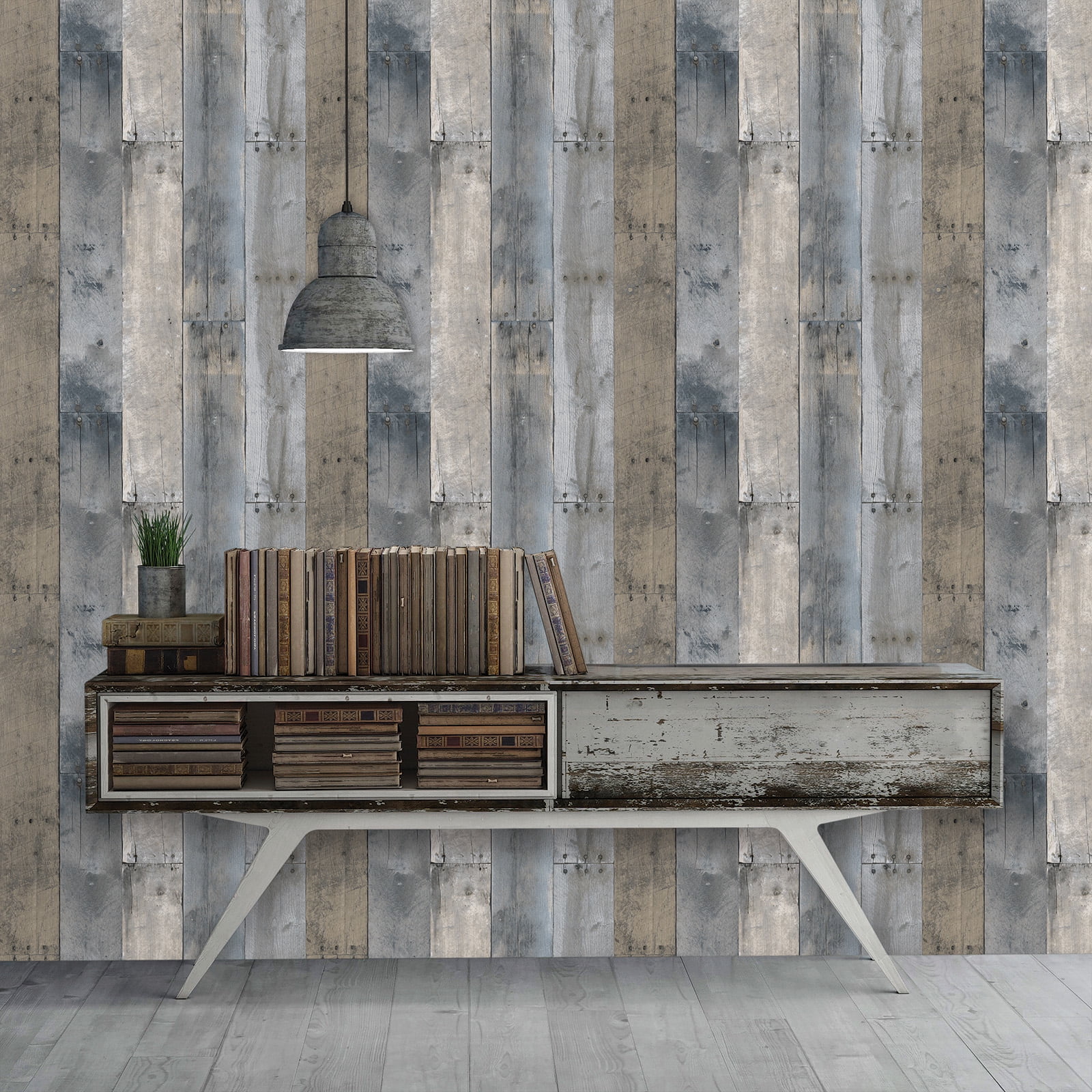 Tempaper Repurposed Wood Multicolor Peel and Stick Wallpaper, 20.5" x 16.5'