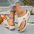 thumbnail image 4 of Rokment Women's Orthopedic Wedges Flip Flops Dress Sandals 2026 Summer Fashion Casual Comfortable Leather Platform Arch Support Walking Thongs Beach Slip on Slides Beige Size 6, 4 of 7