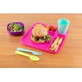 thumbnail image 5 of Your Zone 24 Piece Plastic Dinnerware Set for Kids with 4 each Trays, Bowls, Plates, Cups, Forks, Spoons in Bright Pink, Purple, Mint, Yellow, 5 of 14