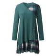 thumbnail image 4 of Baqcunre Fall Dresses Womens Long Sleeve V Neck Patchwork Dress Decorated Button Plaid Print Dress Long Sleeve Dress For Women Womens Dresses Green Dress M, 4 of 5