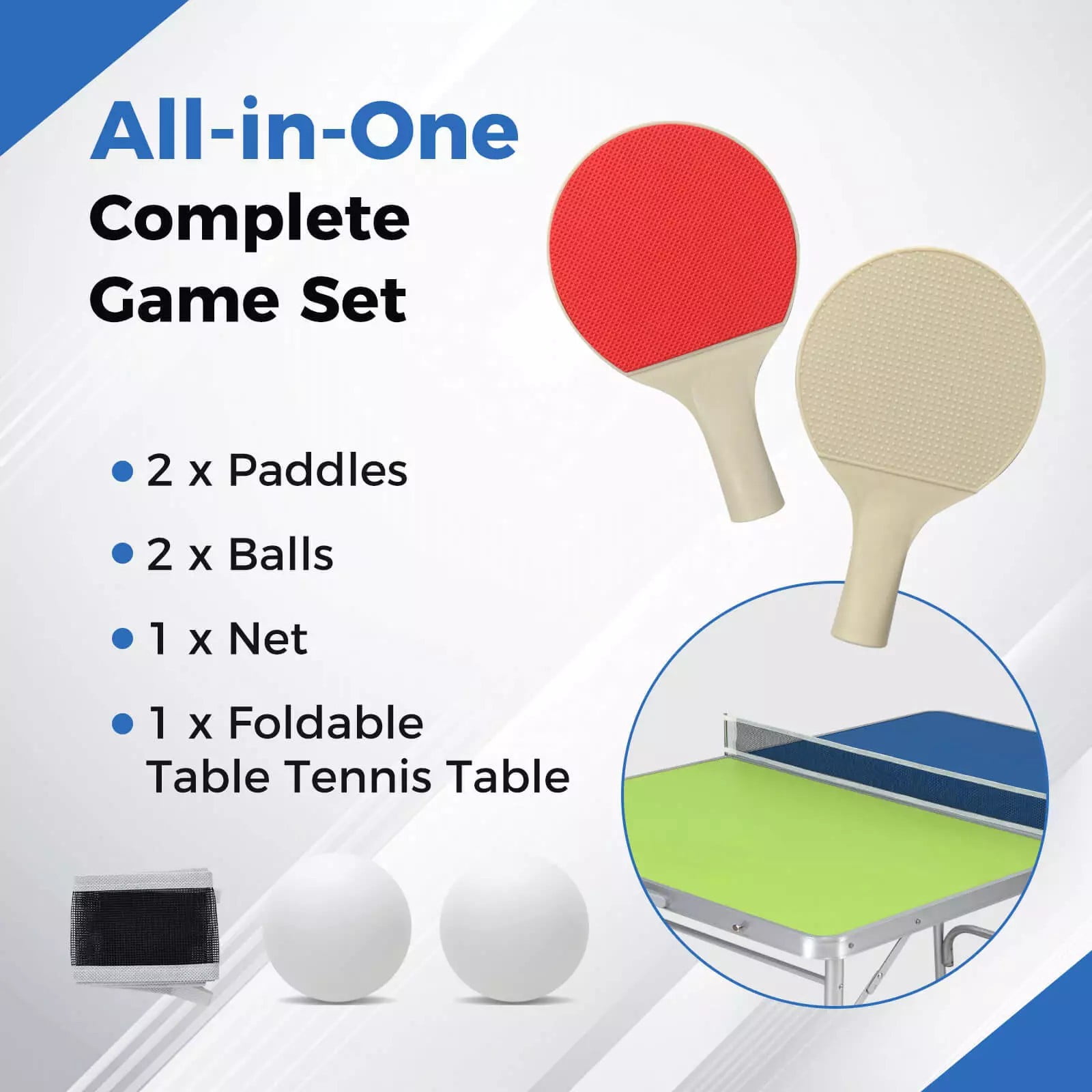Auranook Foldable Ping Pong Table Game Set, 47" x 30" Mini Table Tennis Table with Adjustable Height for Indoor Outdoor, Portable Table Tennis Set Includes Net