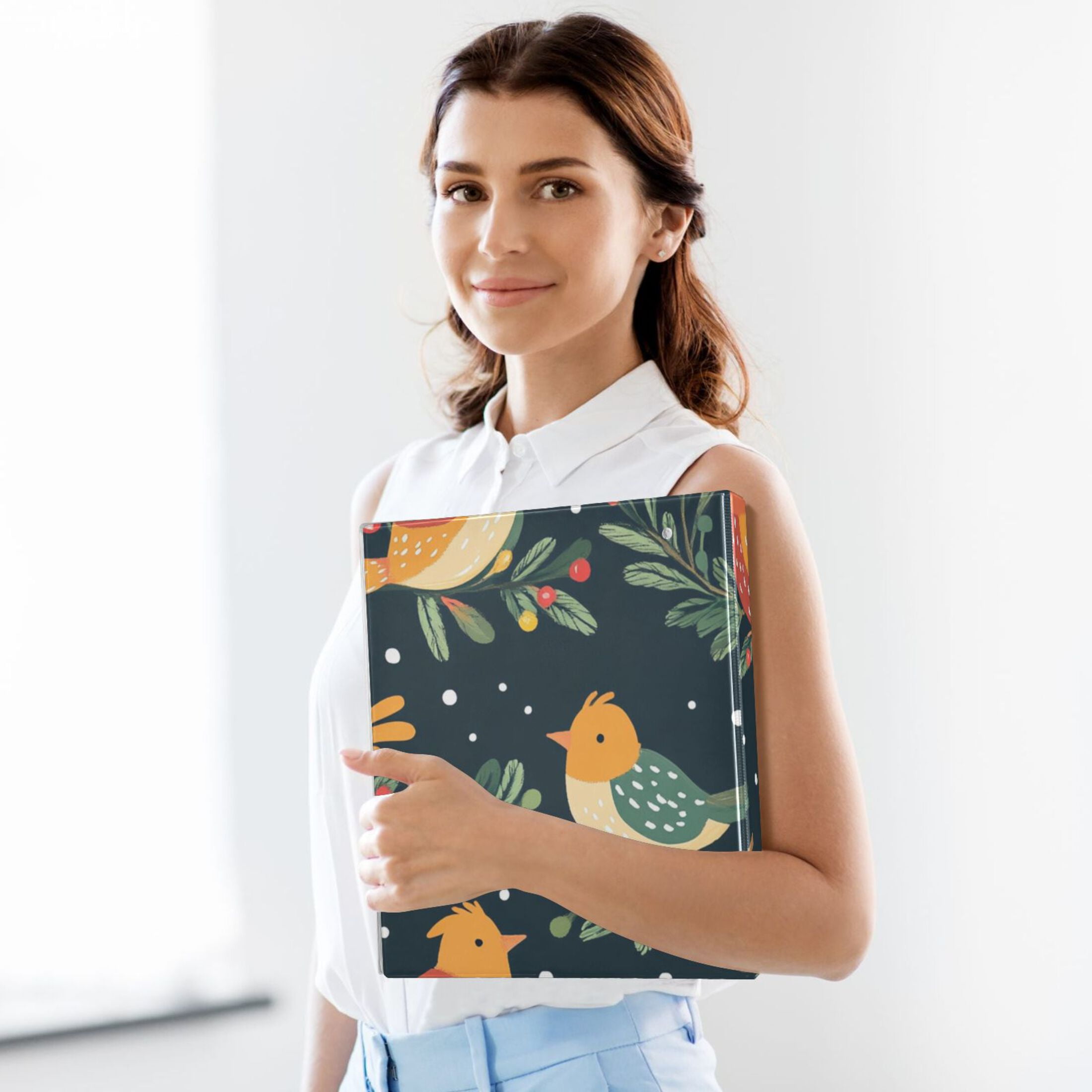 Christmas Birds Leaves 3 Ring Binders 1.5 inch Hardcover File Folders with Interior Pockets A4 Size Organizer for School Office Hospital