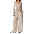 thumbnail image 2 of 3 Piece Yoga Set For Women Crewneck Tank Tops Wrap Side Tie Long Sleeve Tops Wide Leg Pants Fall Workout Stretchy Outfits, 2 of 5