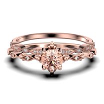 Antique Dazzling Boho & hippie 1.75 Carat Round Cut Morganite And Diamond Moissanite Unique Engagement Ring, Wedding Ring in10k Solid Rose Gold, Affordable Gift For Woman, Bridal Set, Matching Band