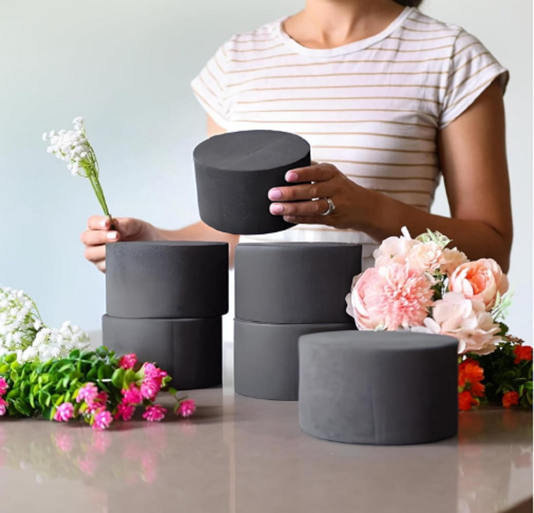 XCEL Floral Foam Block Unlike Any Other - Reusable Floral Blocks Flower Foam for Artificial Flower Arrangements (Gray - 5" x 3" Round (6 Pack))