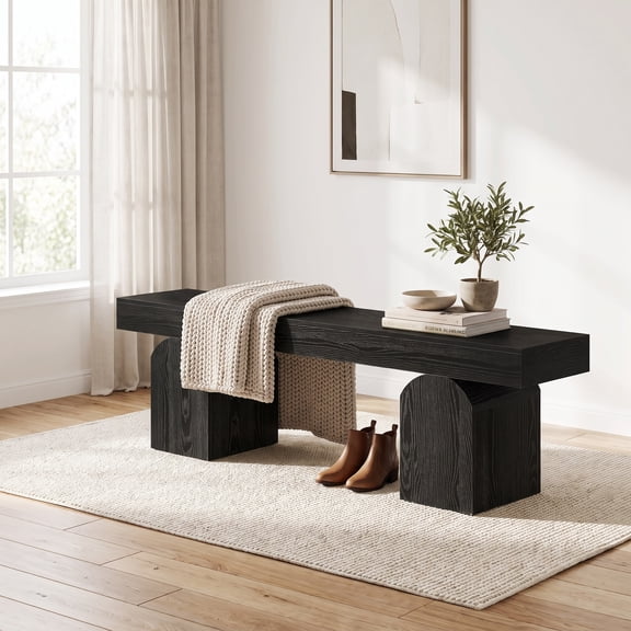 Fnova Modern Dining Bench with Arched Pedestal Legs, 59 Inch Wooden Bench for Entryway Bedroom Living Room