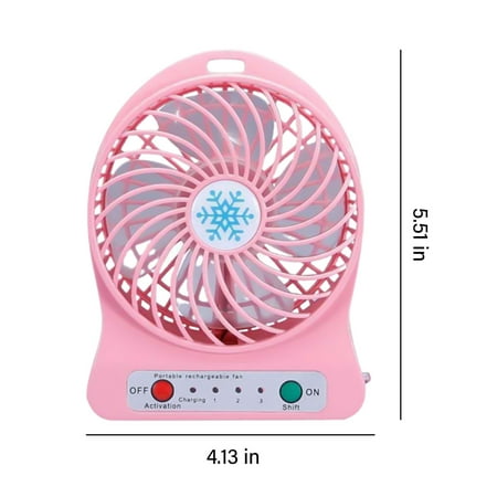 

PRINxy Portable Small Desk Fan Mute Snowflake Fan With LED Lantern Three Gear Indicator Light 1200mAh Rechargeable Battery Operated USB Fan For Office Bedroom Pink