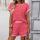 thumbnail image 5 of TaTaai Women Stripe Round Neck 2 Piece Set Short Sleeve Top and Shorts Polyester Soft Casual Fashion Spring Summer Daily Home Wear Gift, 5 of 8