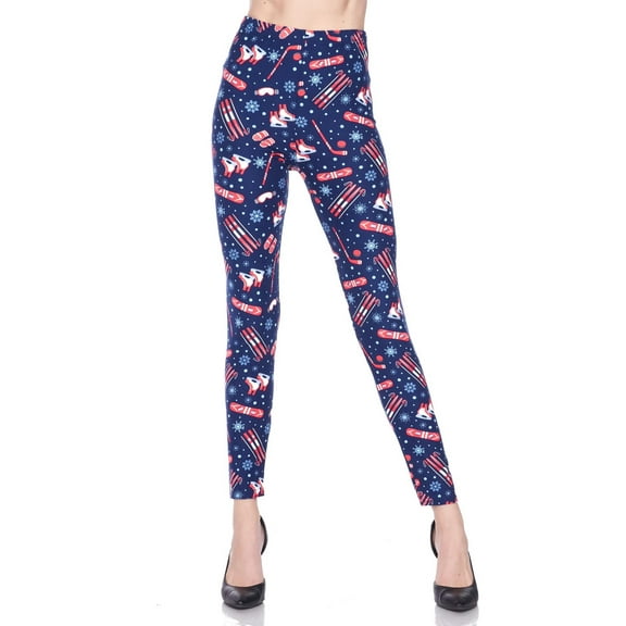 Buttery Soft Winter Sports and Snowflakes Plus Size Leggings (One Size Plus,Navy)