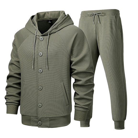 Kakii Men's Premium Cotton Lounge Set, Hooded Zip-Up & Jogger Pants with Knit Cuffs, Casual Comfort Wear