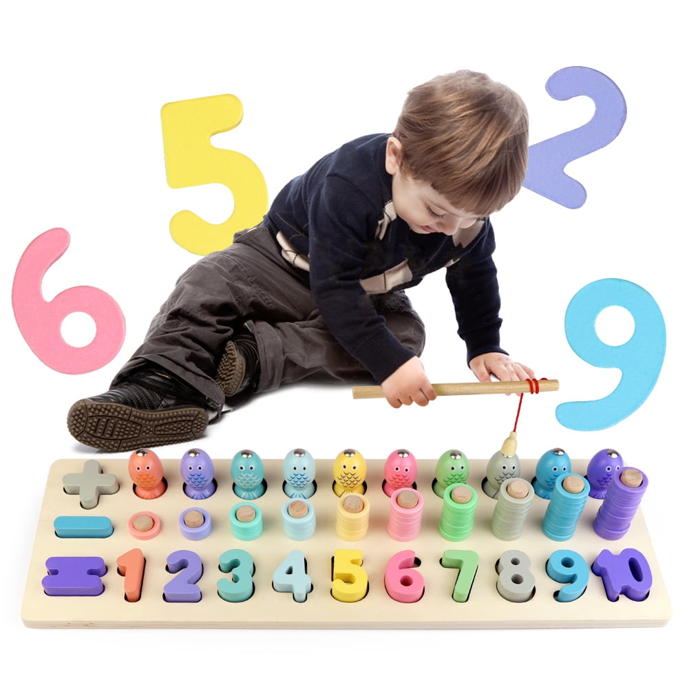 Wooden Educational Fishing Board Toy Shape Color Sorter Stacking Sorting Toy
