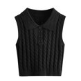 thumbnail image 2 of Women's Casual V-Neck Pullover Shirt Collision Color Sleeveless Sweater Vest, Stylish and Lightweight, Ideal for Layering and Summer to Fall Transition,Black,L, 2 of 8