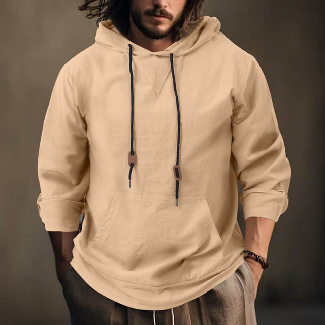pstuiky camisas de manga larga para hombre, Sudadera con capucha y bolsillo de manga larga holgada informal de colores sólidos para hombre top de hombre xl
