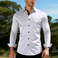 thumbnail image 5 of HomeDM Men's Button Down Dress Shirts, Long Sleeve Slim Fit Work Shirt with Pocket, Solid Color, White, 5 of 6