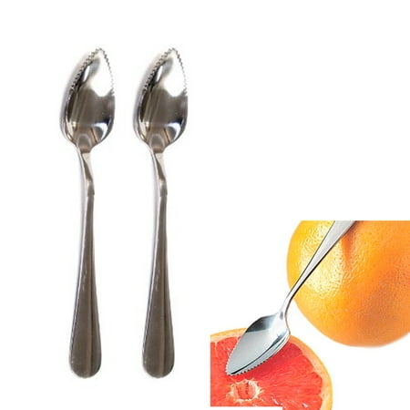 Glass Silver Plated Spoon - 2 Pc Set Stainless Steel Grapefruit Spoon Serated Edge Dessert Cirtus Fruit New