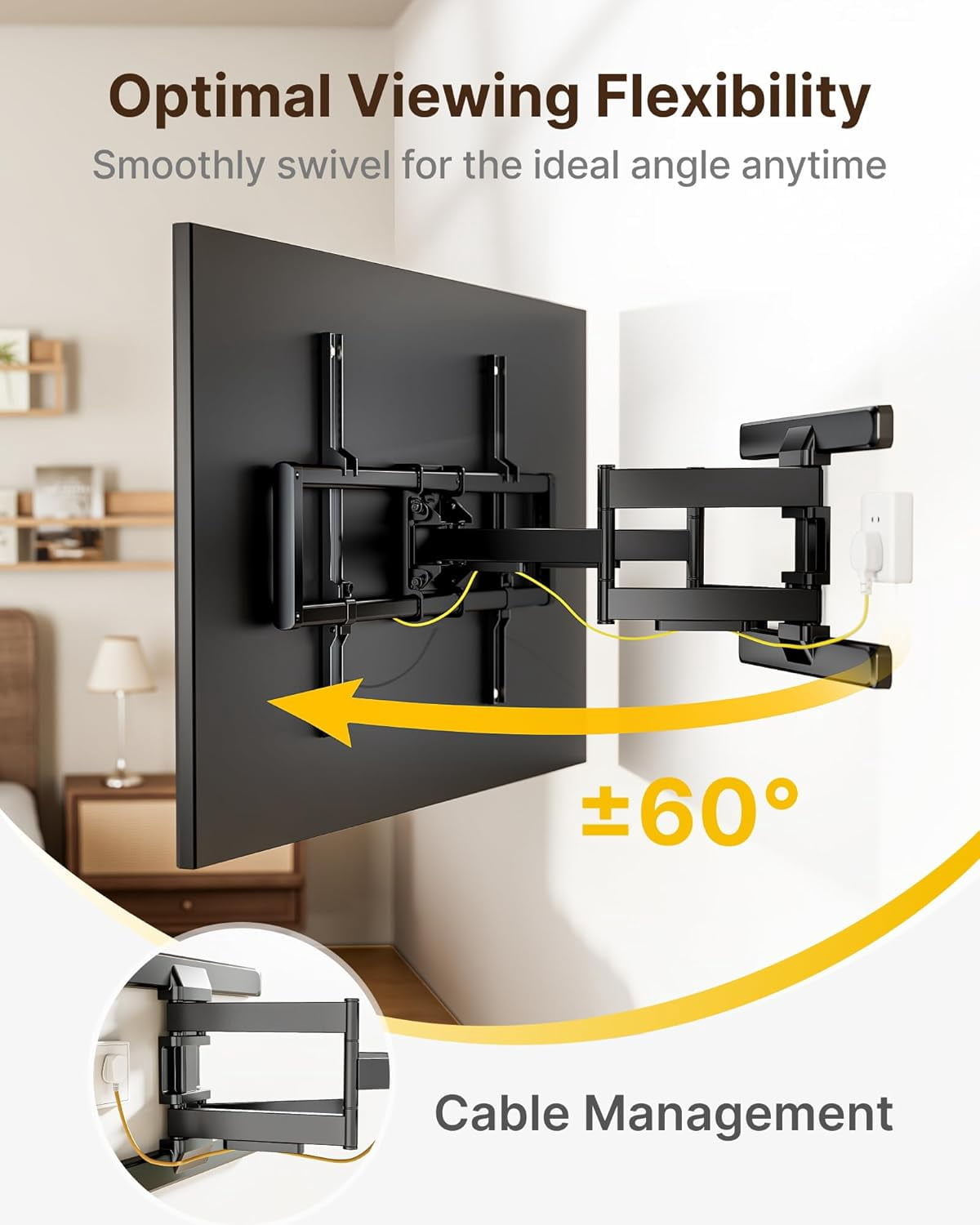 monTEK Full Motion TV Wall Mount for 43–95" TVs, 22" Long Arm Extension, 150 lb Capacity, Swivel Tilt Leveling, VESA 200x200–800x400, Fits 16"/18" Studs