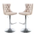 thumbnail image 5 of Tcbosik Modern Swivel Counter Height Barstools Set of 2, Velvet Upholstered Bar Stool with Button Tufted Back & Chrome Base, 24.8" - 33" Height Adjustable Island Chair for Dining Room, Beige & Silver, 5 of 11