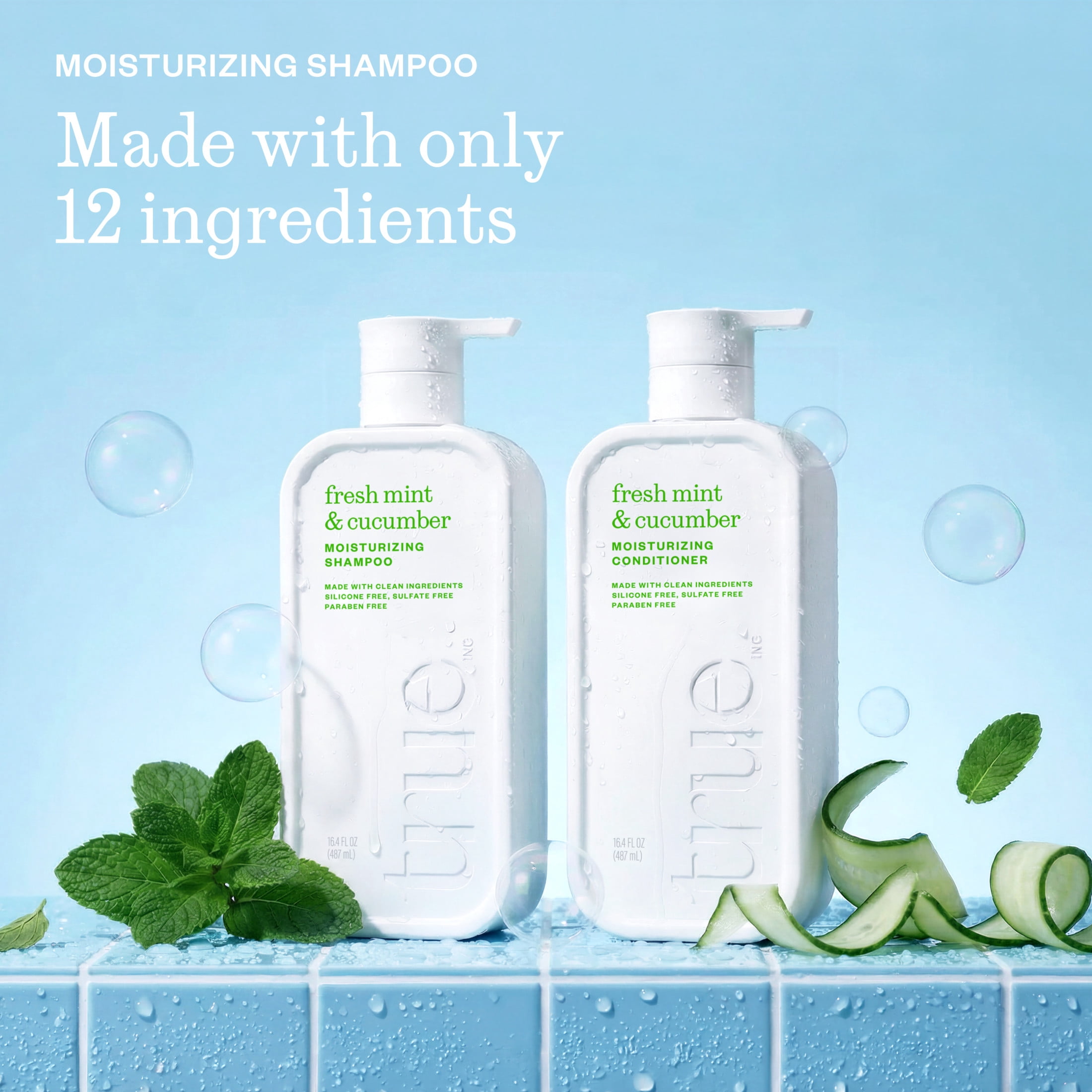 True Fresh Mint & Cucumber Moisturizing Shampoo - Moisturizing and Hydrating Formula for Women & Men, 16.4 fl oz