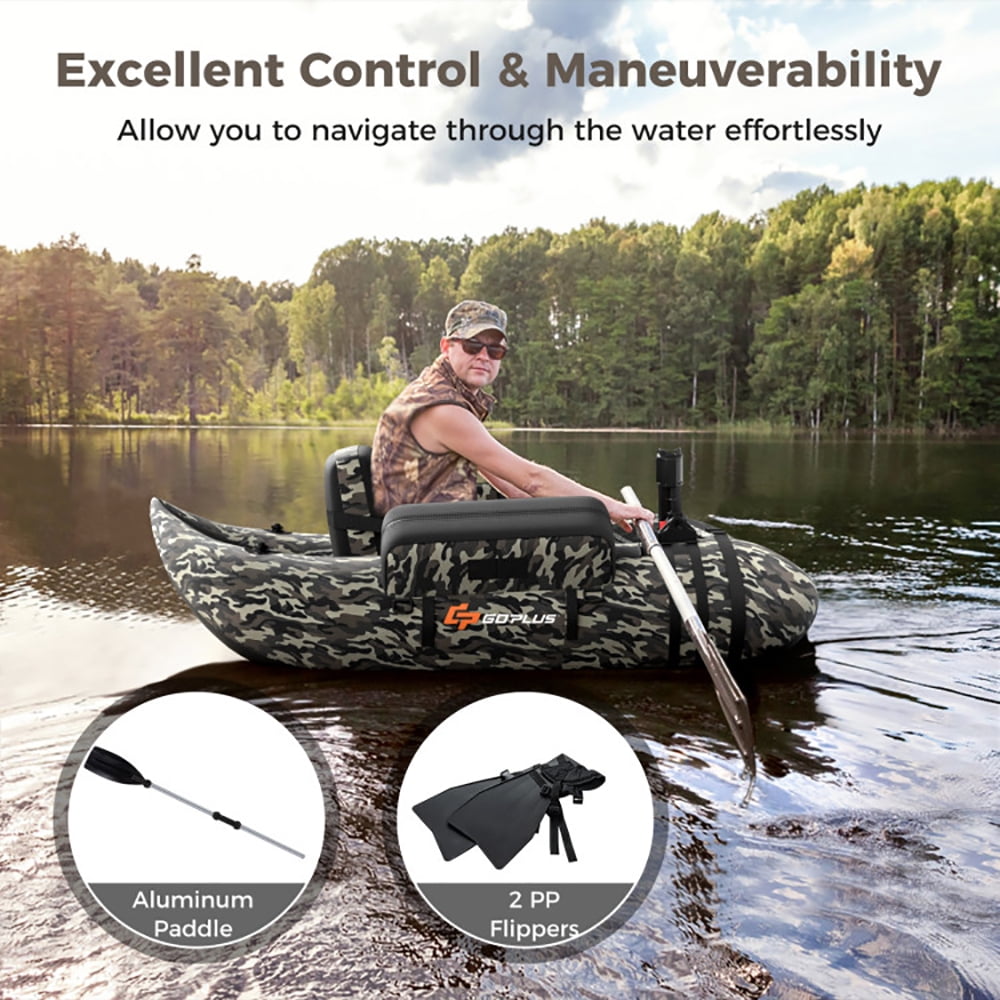Spaco Inflatable Fishing Float with Adjustable Straps & Storage Pockets-Camouflage, Wide Stable Design, Non-Slip Comfort Deck for Youth & Adults