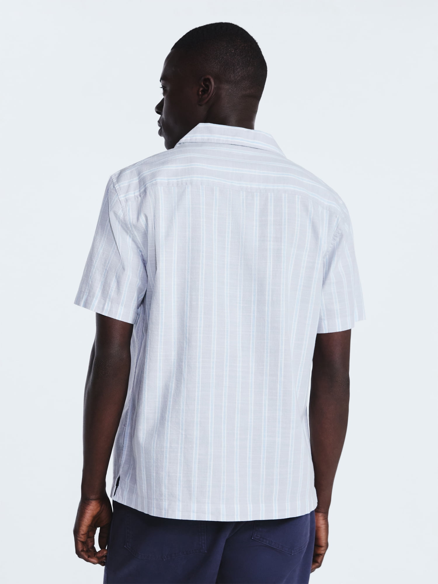 Free Assembly Men's Striped Cotton Camp Shirt with Short Sleeves, Sizes S-3XL