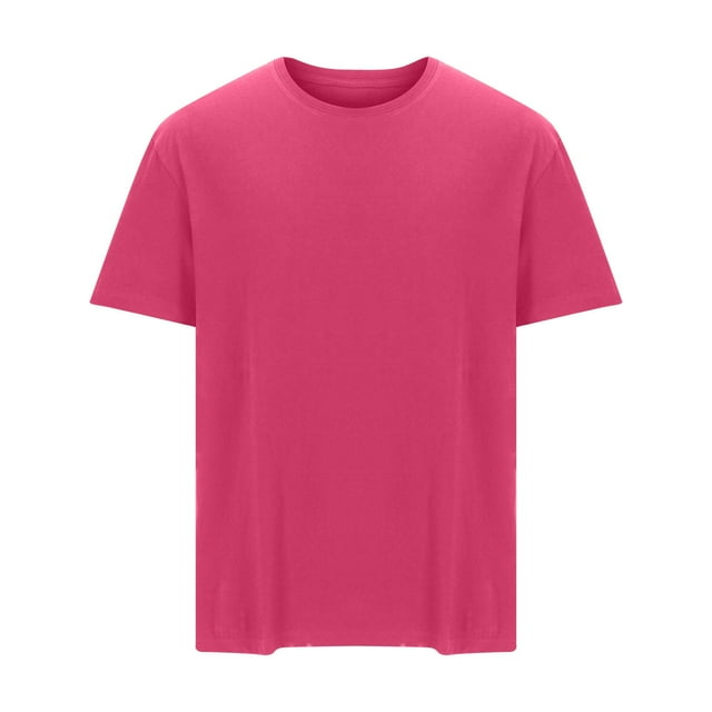 Fanxing Big And Tall Mens Shirts Mens Summer Tops Casual Short Sleeve T-Shirt Bodybuilding Gym Tees Fashion Workout Shirts Hot Pink,XL