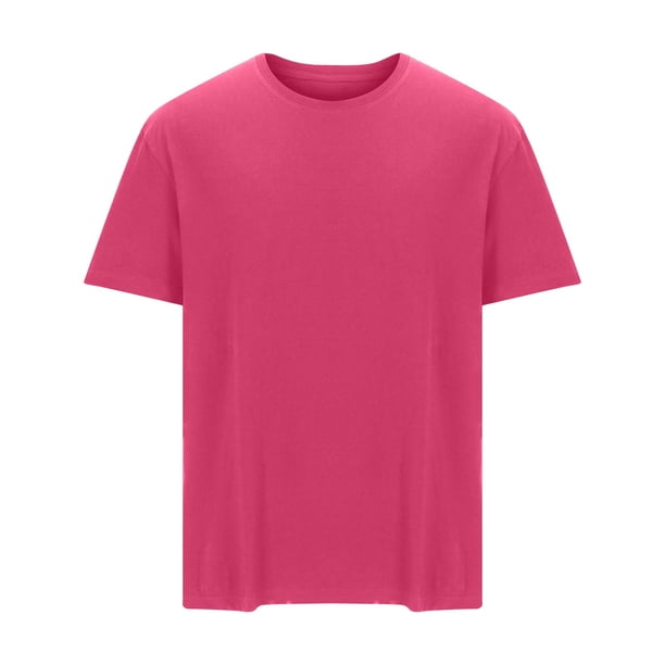 Camisetas Elvqul de Hombre Manga Corta Rosa Neón de Color Sólido Algodón Economicas Cuello Redondo