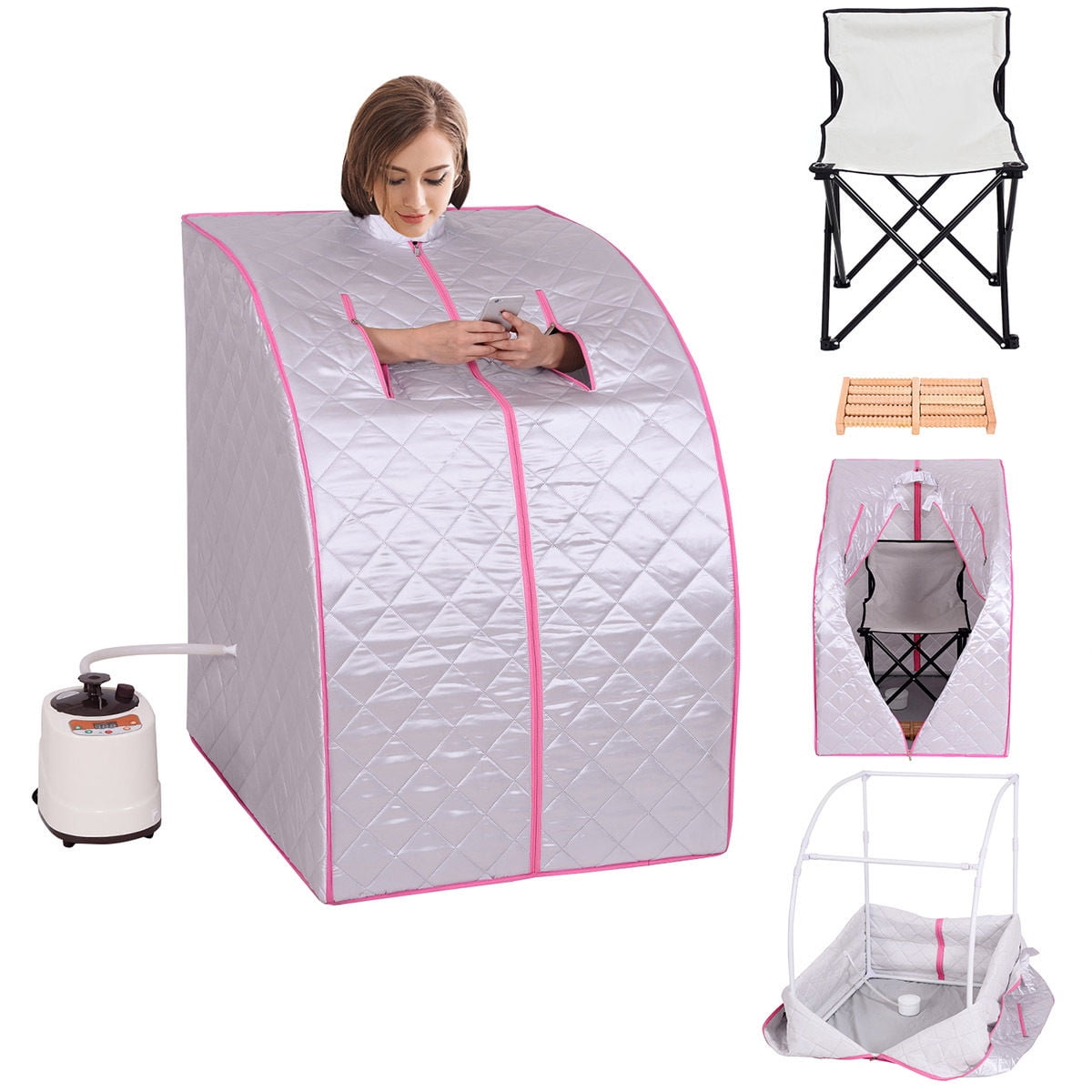 Costway Portable 2L Steam Sauna Spa Full Body Slimming Loss Weight Detox Therapy w Chair by Costway