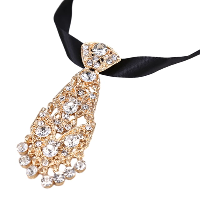 Hioecau Men Tie Holder Adjustable Size Sparkling Rhinestones Neck Tie Wedding Party Date Performance Suit Decoration