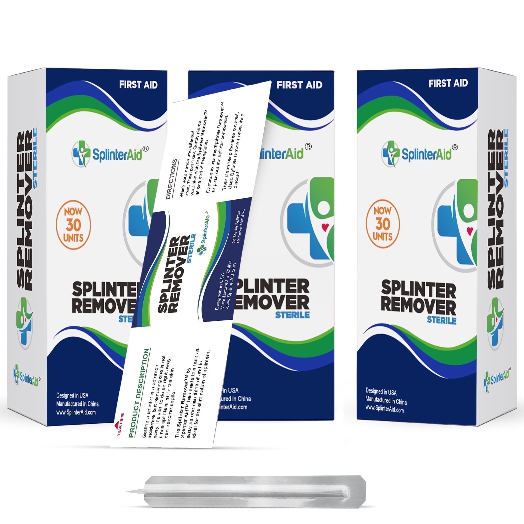 SplinterAid Splinter Removal Kit, Painless Disposable First Aid Tool for Kids, Parents & Contractors, 3 Pack (90 Pieces)