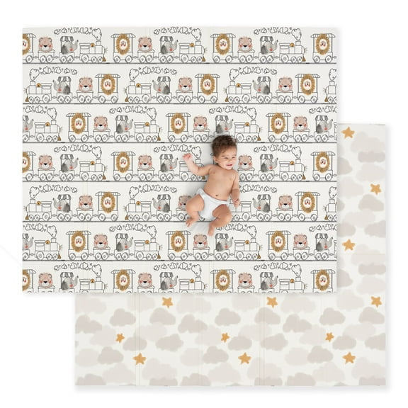 JumpOff Jo - Large Waterproof Foam Padded Play Mat for Babies, Foldable Activity Mat, 70 in. x 59 in. - Boho Hearts