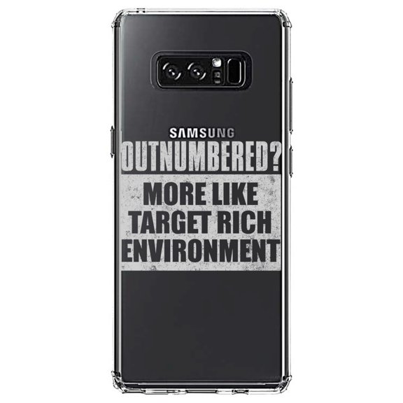 DistinctInk Clear Shockproof Hybrid Case for Samsung Galaxy Note 8 - TPU Bumper Acrylic Back Tempered Glass Screen Protector - Outnumbered? Target Rich Environment