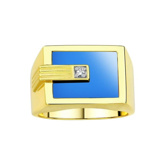 RYLOS Men's Rings 14K White Gold Ring With Diamonds and Blue Quartz Set in Designer Nugget Style Rings For Men Size 8