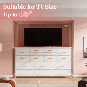 EnHomee Wide Dresser with 16 Drawers TV Stand with Power Outlet White Dresser for Bedroom Fabric Dresser TV Stands for living Room/Bedroom,51.1W*11.8D*34.8H