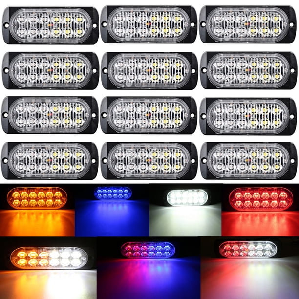 12 luces estroboscópicas intermitentes de montaje en superficie ultradelgadas de 12 LED para camión, automóvil, vehículo, mini parrilla LED, cabezal de luz, baliza de emergencia, luces de ad