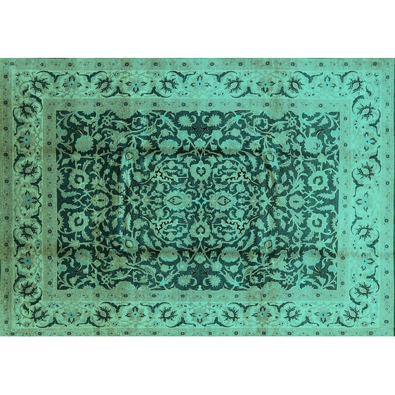 Ahgly Company Indoor Rectangle Oriental Turquoise Blue Industrial Area Rugs, 4' x 6'