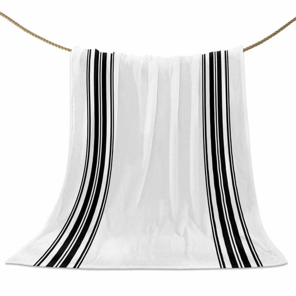 Flannel Fleece Blanket Black White Striped Super Soft Warm Cozy Throw Blanket Farmhouse Striped Bed Couch Car Blankets for All Season 40" x 50"