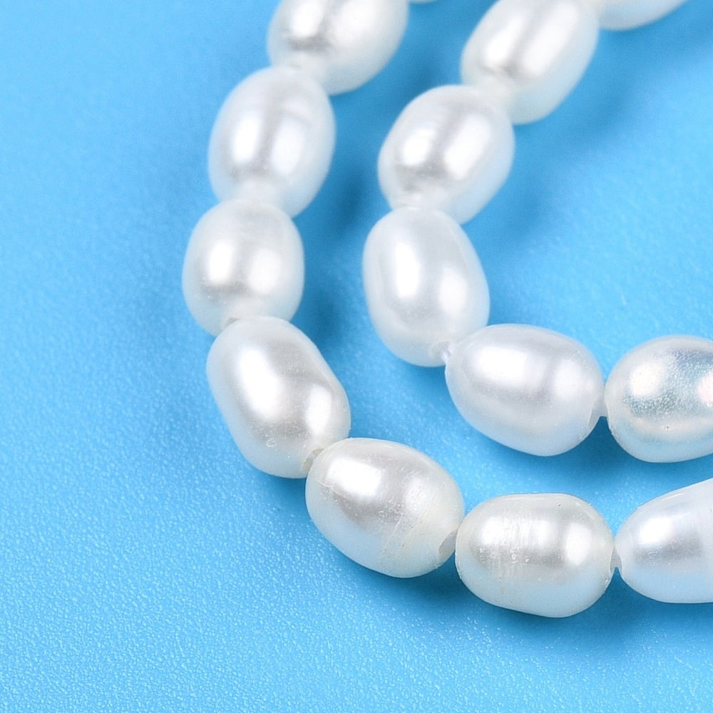 Natural Cultured Freshwater Pearl Beads Strands Rice Creamy White 4~5x3.5~4mm Hole: 0.6mm about 82~83pcs/strand 15.55''(39.5cm) DIY