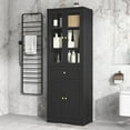 thumbnail image 6 of AENKYO 66.9'' Bathroom Storage Cabinet with Glass Doors, Drawers & Adjustable Shelf, Black, 6 of 9