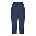 thumbnail image 4 of ZQUUVOU Women's Cargo Capris Pants Solid Color Elastic Waist Casual Work Pockets(Navy,3XL), 4 of 7