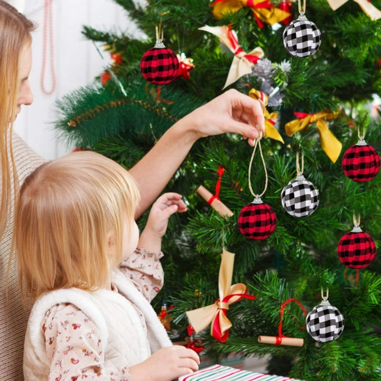 24pcs Christmas Plaid Ball Ornaments Buffalo Plaid Balls Plaid Wrap Ball Christmas Tree Hanging Ornaments Christmas Holiday Farmhouse Party Decor