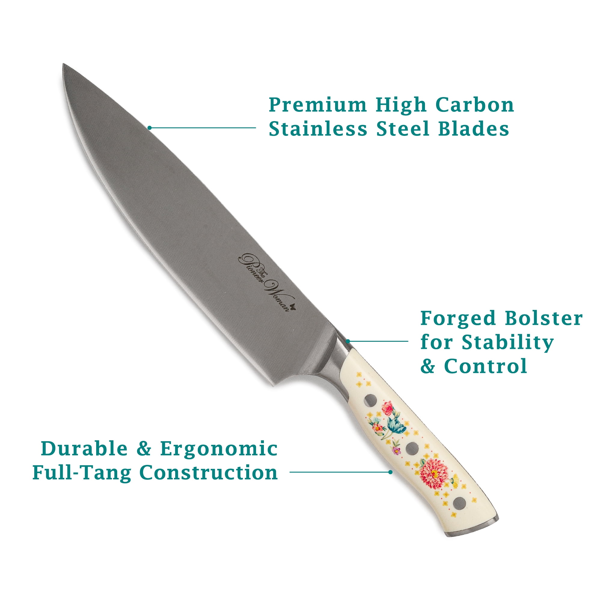 The Pioneer Woman Pioneer Signature 14-Piece Stainless Steel Knife Block Set, Floral